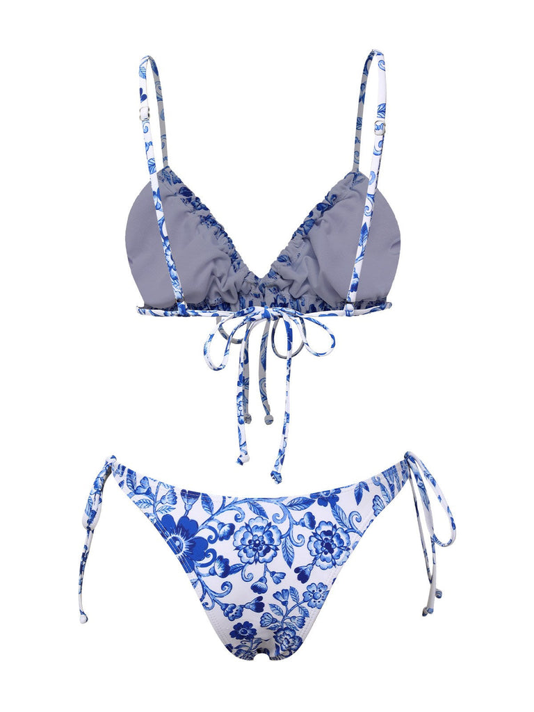 Blau & Weiß 1950er Porzellan Trägerbikini