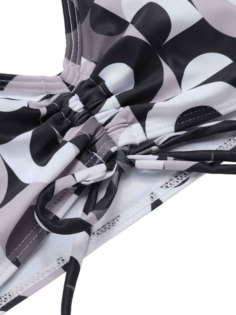 1950er Marmordruck Gurt Kordelzug Badeanzug