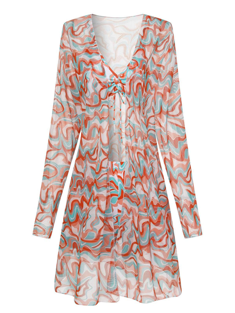 1950er Marmordruck Gurt Kordelzug Badeanzug