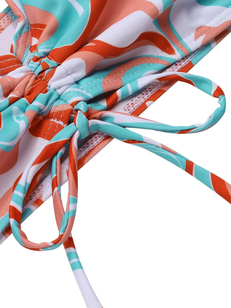 1950er Marmordruck Gurt Kordelzug Badeanzug