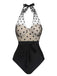 Schwarz 1950er Halter Polka Dots Masche Badeanzug