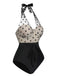 Schwarz 1950er Halter Polka Dots Masche Badeanzug