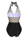 Schwarz 1950er Halter Polka Dots Masche Badeanzug