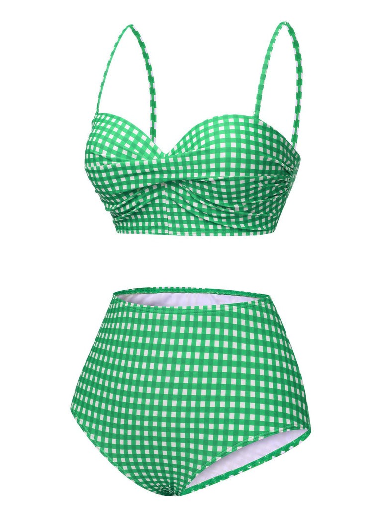 1950er Gingham Plaid Schlinge Badeanzug
