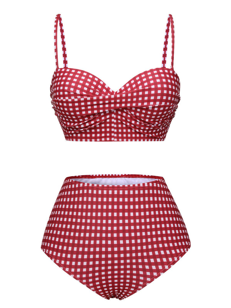1950er Gingham Plaid Schlinge Badeanzug