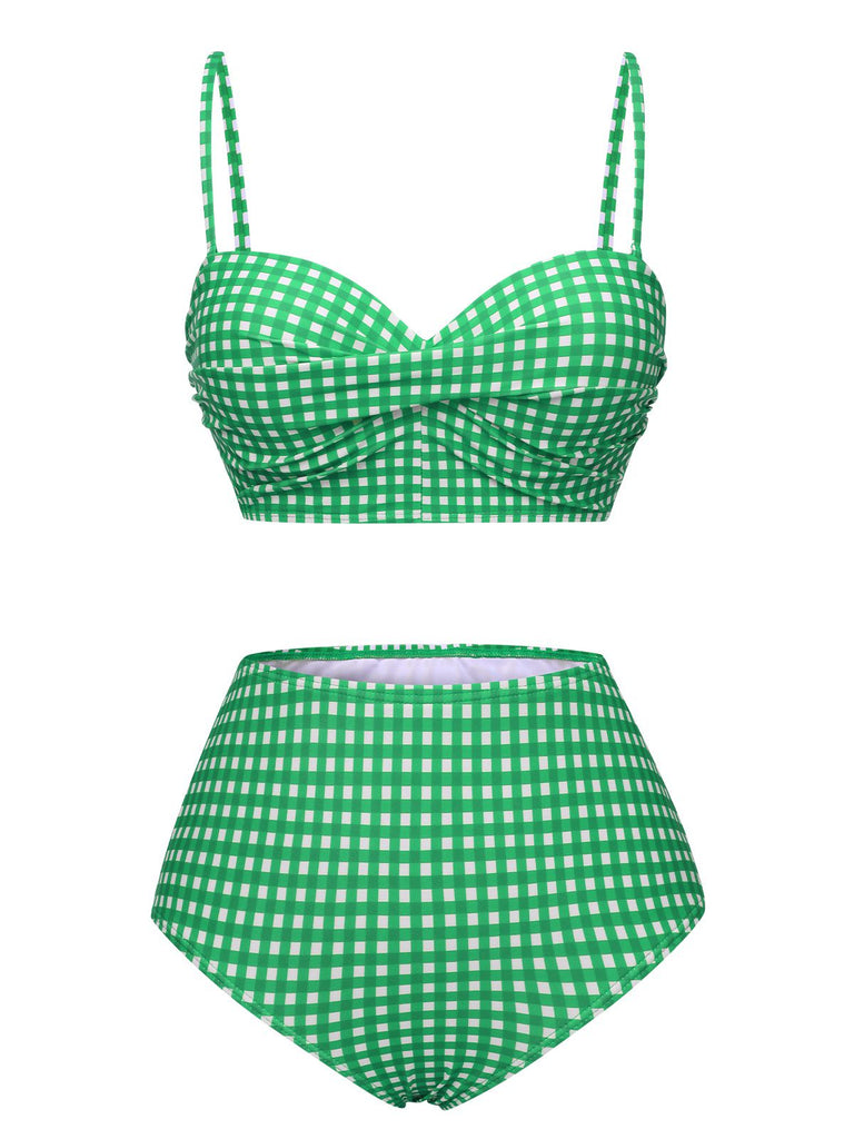 1950er Gingham Plaid Schlinge Badeanzug