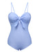 Blau 1950er Plaid Knotenträgern Badeanzug