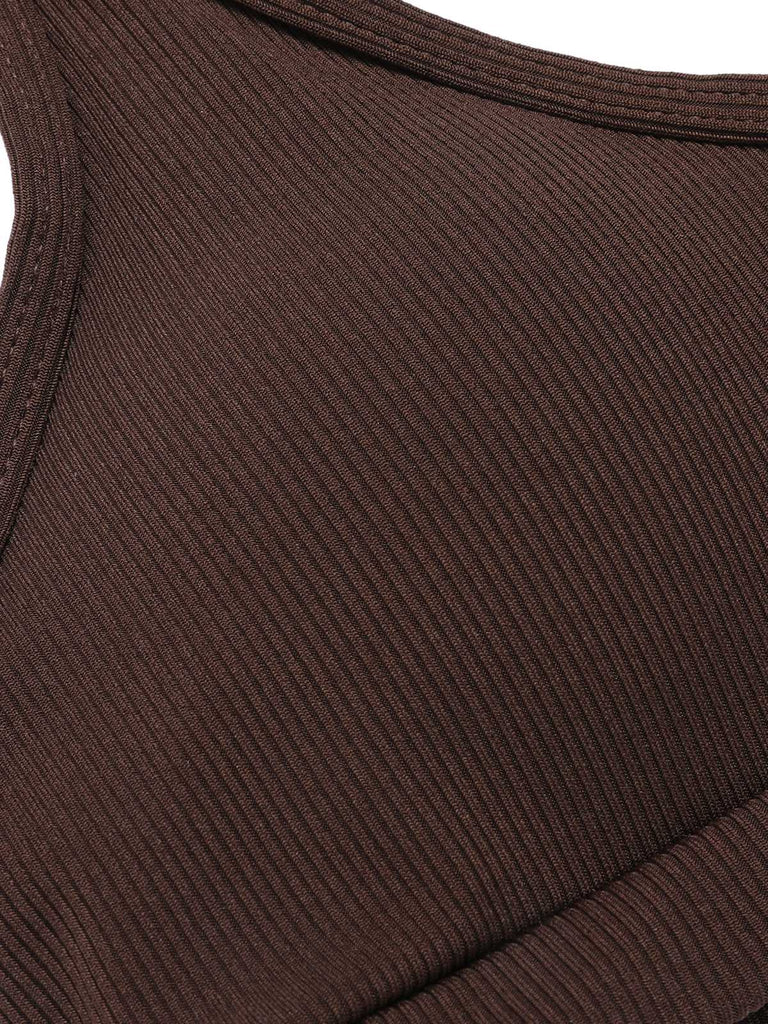 Braun 1950er Spaghetti Träger Solide Badeanzug