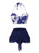 2PCS Rot 1960er Roses Halter Badeanzug & Rock Cover-Up