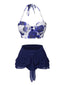 2PCS Blau 1960er Roses Halter Badeanzug & Rock Cover-Up