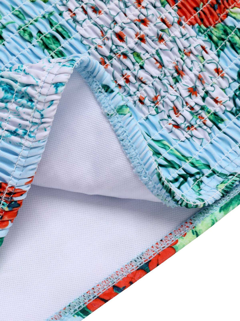 Multicolor 1960er Gurt Blumen Badeanzug