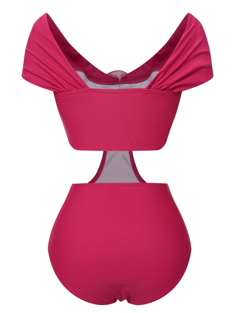 Rosenrot 1930er 3D-Rose Schulterfreier Badeanzug