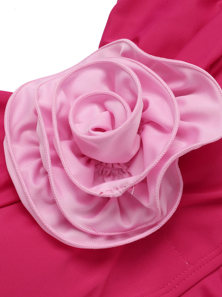 Rosenrot 1930er 3D-Rose Schulterfreier Badeanzug