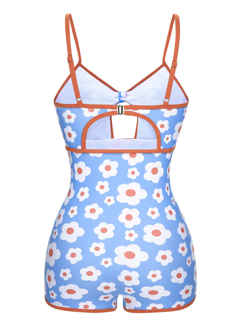 1930er Spaghetti Träger Karikatur Blumen Boxer Badeanzug