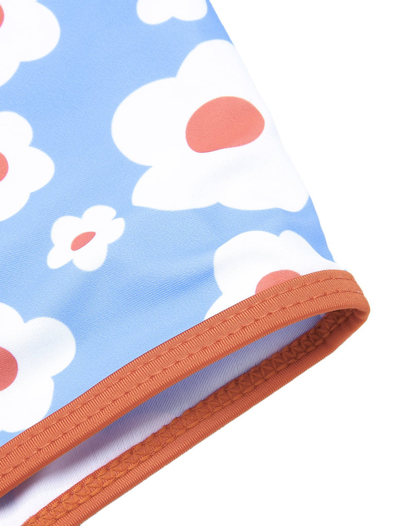 1930er Spaghetti Träger Karikatur Blumen Boxer Badeanzug