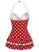 Rosa 1940er Halter Polka Dots Schleife Einteiliger Badeanzug