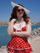 Rot 1940er Halter Polka Dots Schleife Einteiliger Badeanzug