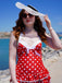 Rot 1940er Halter Polka Dots Schleife Einteiliger Badeanzug