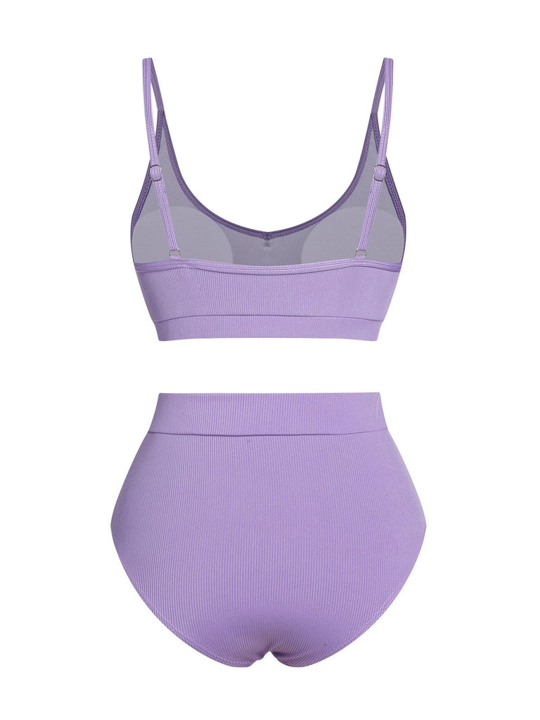 Lila 1950er Spaghetti Träger Solide Badeanzug
