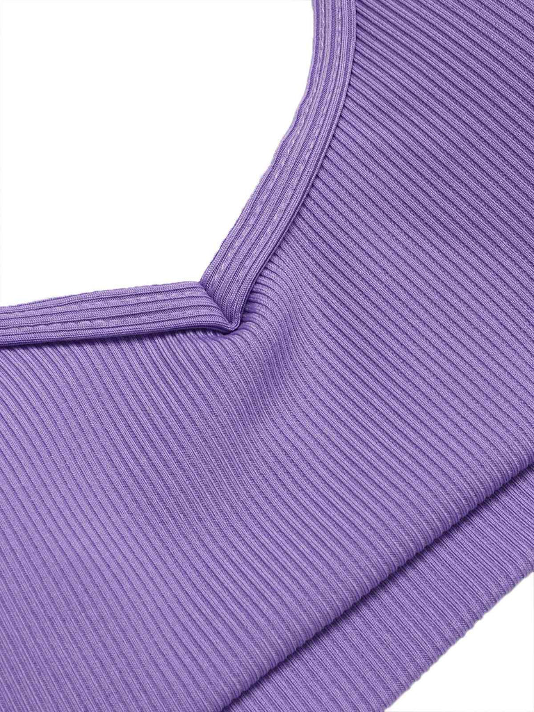 Lila 1950er Spaghetti Träger Solide Badeanzug