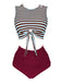 Rot & Blau 1970er Streifen Taille Binden Patchwork Badeanzug