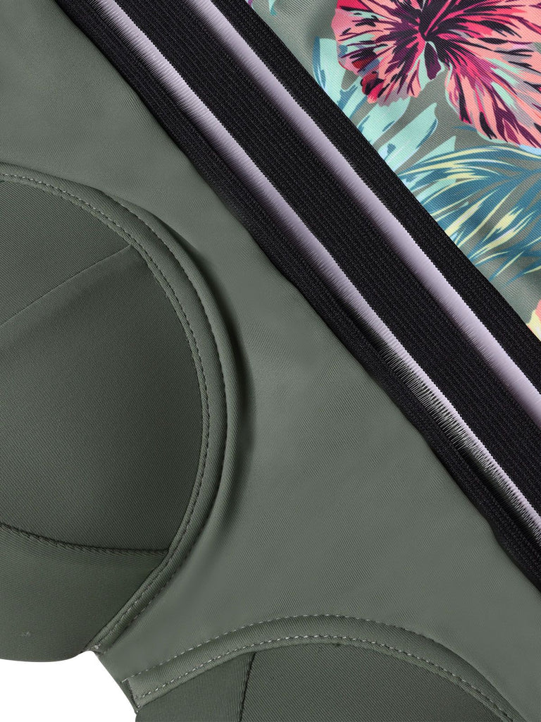 Grün 1970er Tropisch Patchwork Gurt Badeanzug