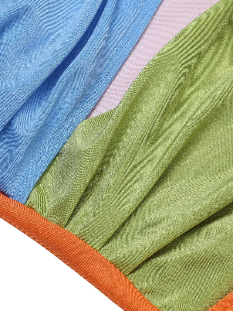 1930er Spaghetti Träger Kontrast 3D-Blume Einteiliger Badeanzug