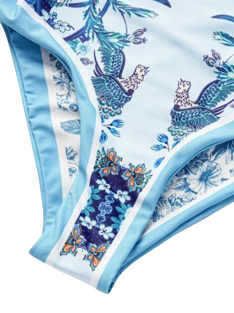 Blau 1930er Gurt Reversibel Badeanzug