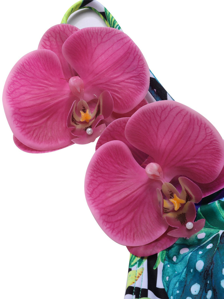 [Größentabelle] Multicolor 1950er Halter Artificial Blume Badeanzug