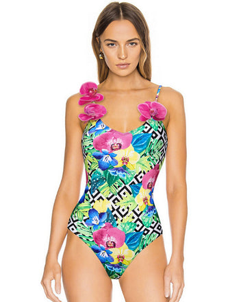 [Größentabelle] Multicolor 1950er Halter Artificial Blume Badeanzug