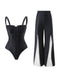 2PCS Schwarz 1940er Gotisch Träger Badeanzug & Hosen