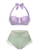 Lavendel 1970er Meerjungfrau Hülse Halter Bikini Set