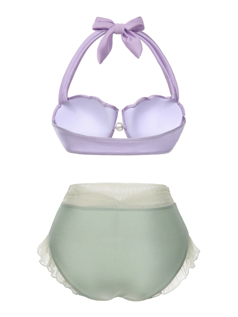 Lavendel 1970er Meerjungfrau Hülse Halter Bikini Set