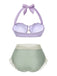 Lavendel 1970er Meerjungfrau Hülse Halter Bikini Set