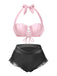 Rosa 1970er Meerjungfrau Hülse Halter Bikini Set