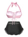 Rosa 1970er Meerjungfrau Hülse Halter Bikini Set