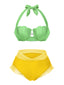 Gelb 1970er Meerjungfrau Hülse Halter Bikini Set