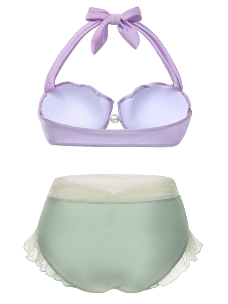 [Übergröße] Lavendel 1970er Meerjungfrau Hülse Halter Bikini Set
