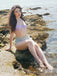 Lavendel 1970er Meerjungfrau Hülse Halter Bikini Set