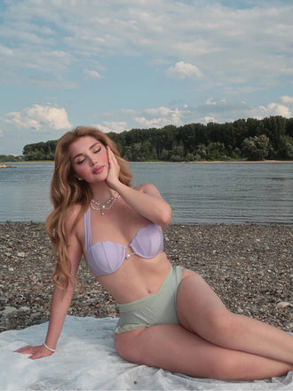 Lavendel 1970er Meerjungfrau Hülse Halter Bikini Set