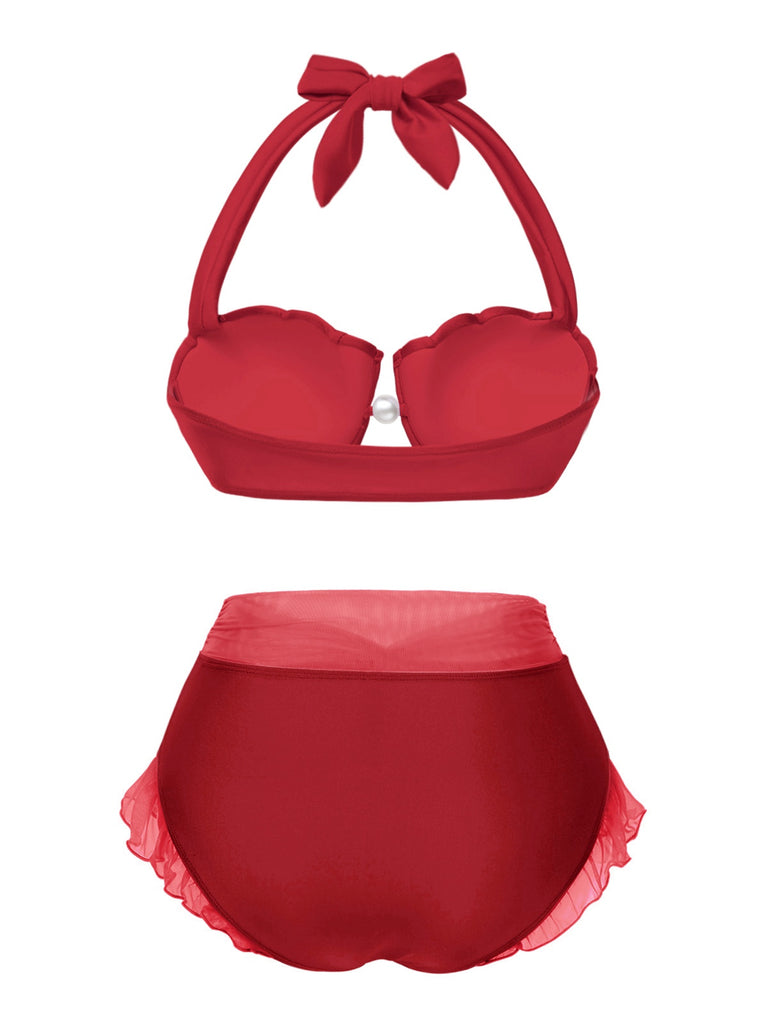 Blau 1970er Meerjungfrau Hülse Halter Bikini Set