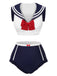 Dunkelblau 1970er Sailor Kragen Bogen Badeanzug