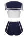 Dunkelblau 1970er Sailor Kragen Bogen Badeanzug