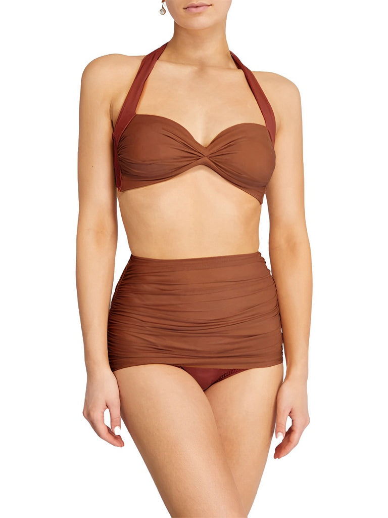 Orange 1950er Solide Netz Halter Badeanzug