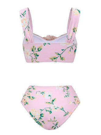 [Vorverkauf] Rosa 1930er Handgefertigt 3D-Blumen Plissiertes Badeanzug