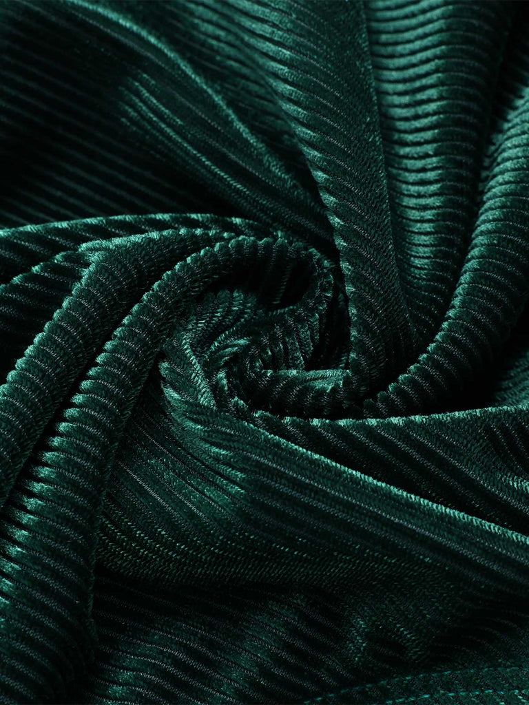 Dunkelgrün 1970er Samt Tief V-Ausschnitt Badeanzug