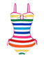 Regenbogen 1960er Barbie Streifen Hohl Bogen Badeanzug