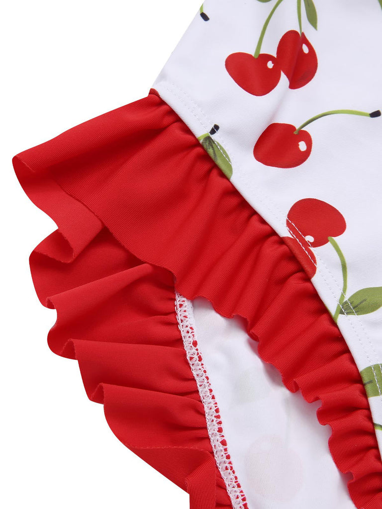 Rot 1950er Kirsche Schnürung Rüschen Badeanzug