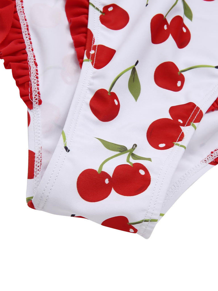 Rot 1950er Kirsche Schnürung Rüschen Badeanzug