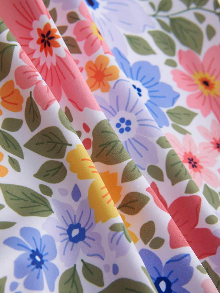 Multicolor 1940er Blumen Rückenkreuz Träger Badeanzug